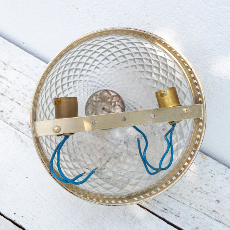 Applique murale ronde en verre ciselé années 60