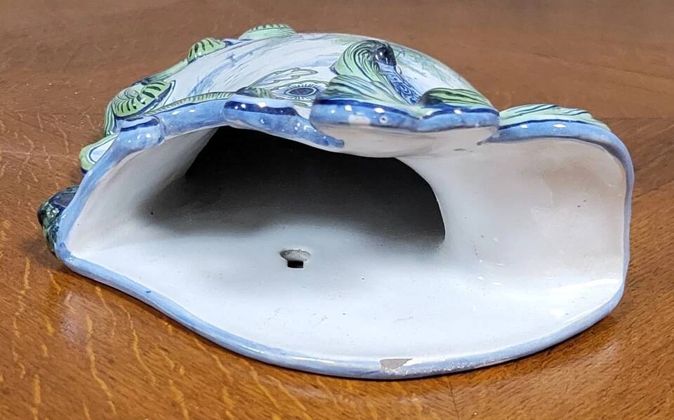 Glazed ceramic bouquetière painted with a lake landscape