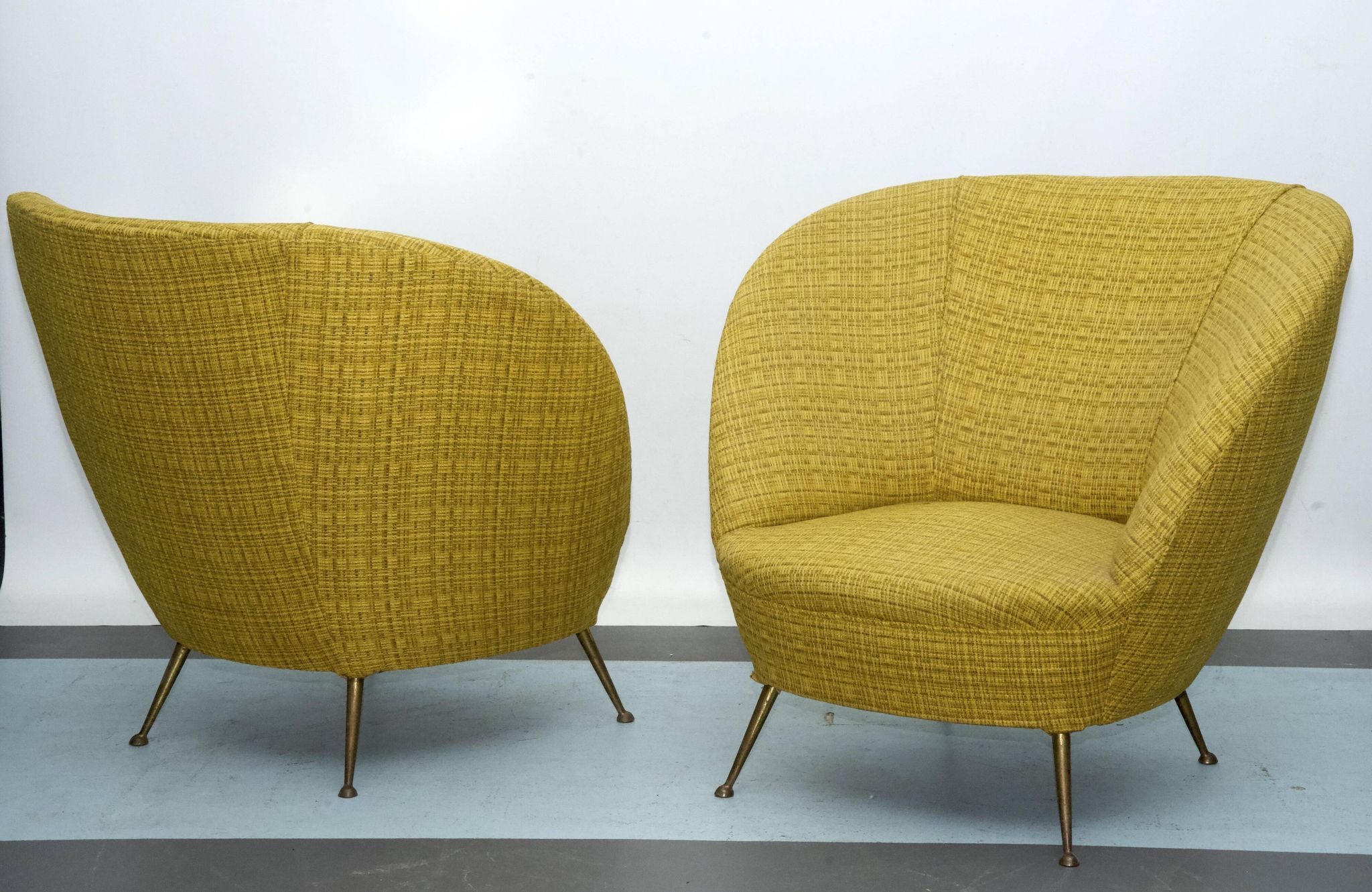 Pair of Ico Parisi-Style Armchairs in Original Fabric, Italy, 1950s