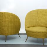 Pair of Ico Parisi-Style Armchairs in Original Fabric, Italy, 1950s