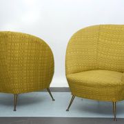 Pair of Ico Parisi-Style Armchairs in Original Fabric, Italy, 1950s