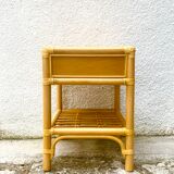 Wooden and bamboo bedside table 70s