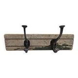 Solid teak coat hook with 2 double cast iron hooks