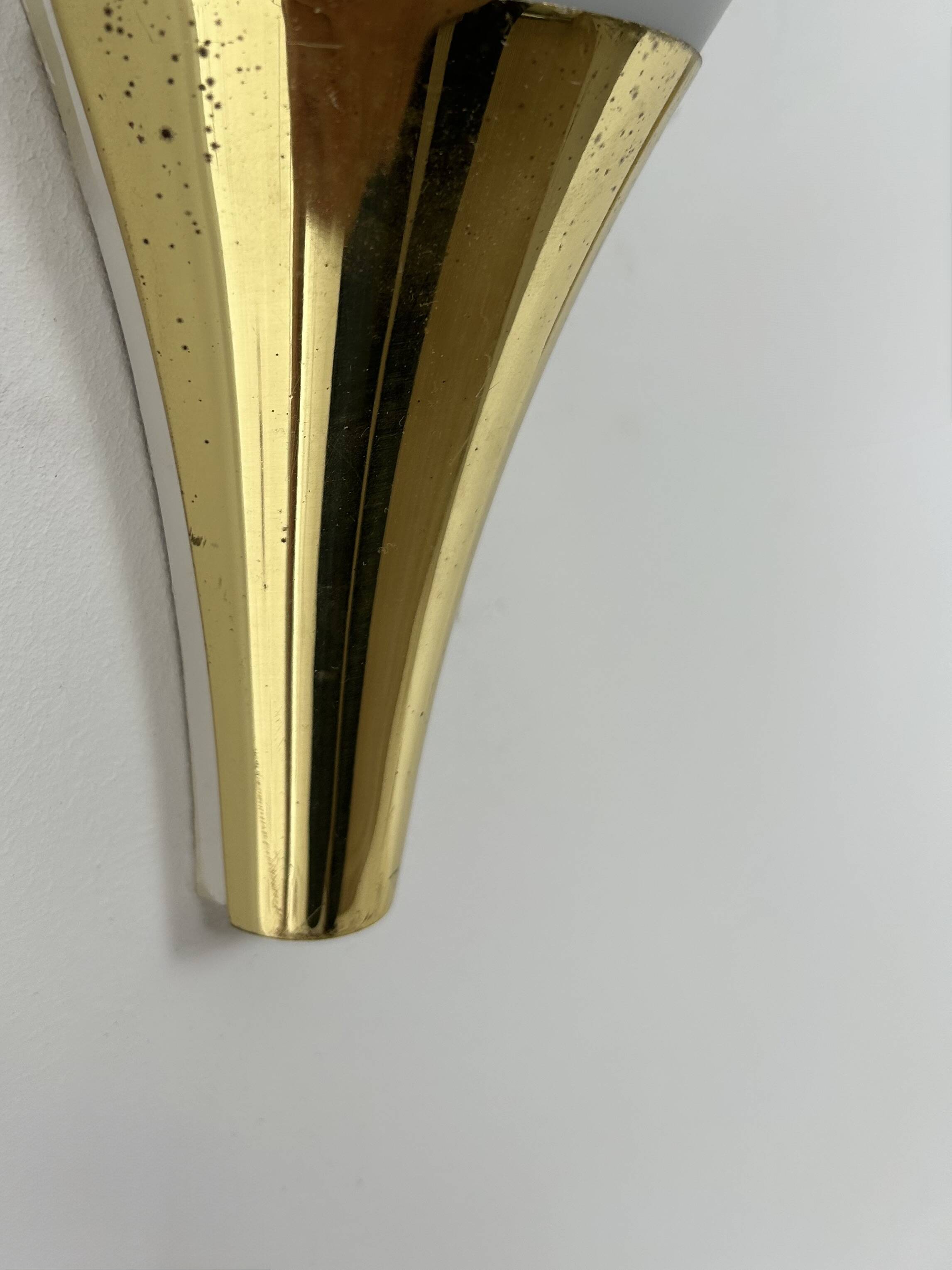 Vintage pair of wall lights, Limburg, opaline and brass, Germany, 1970.