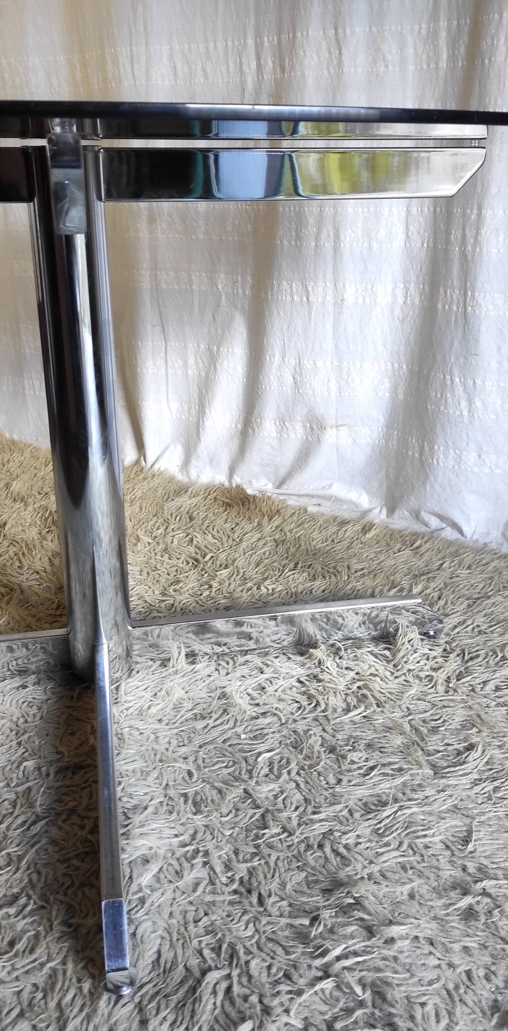 Roche Bobois dining table design chromed metal and smoked glass – 70s