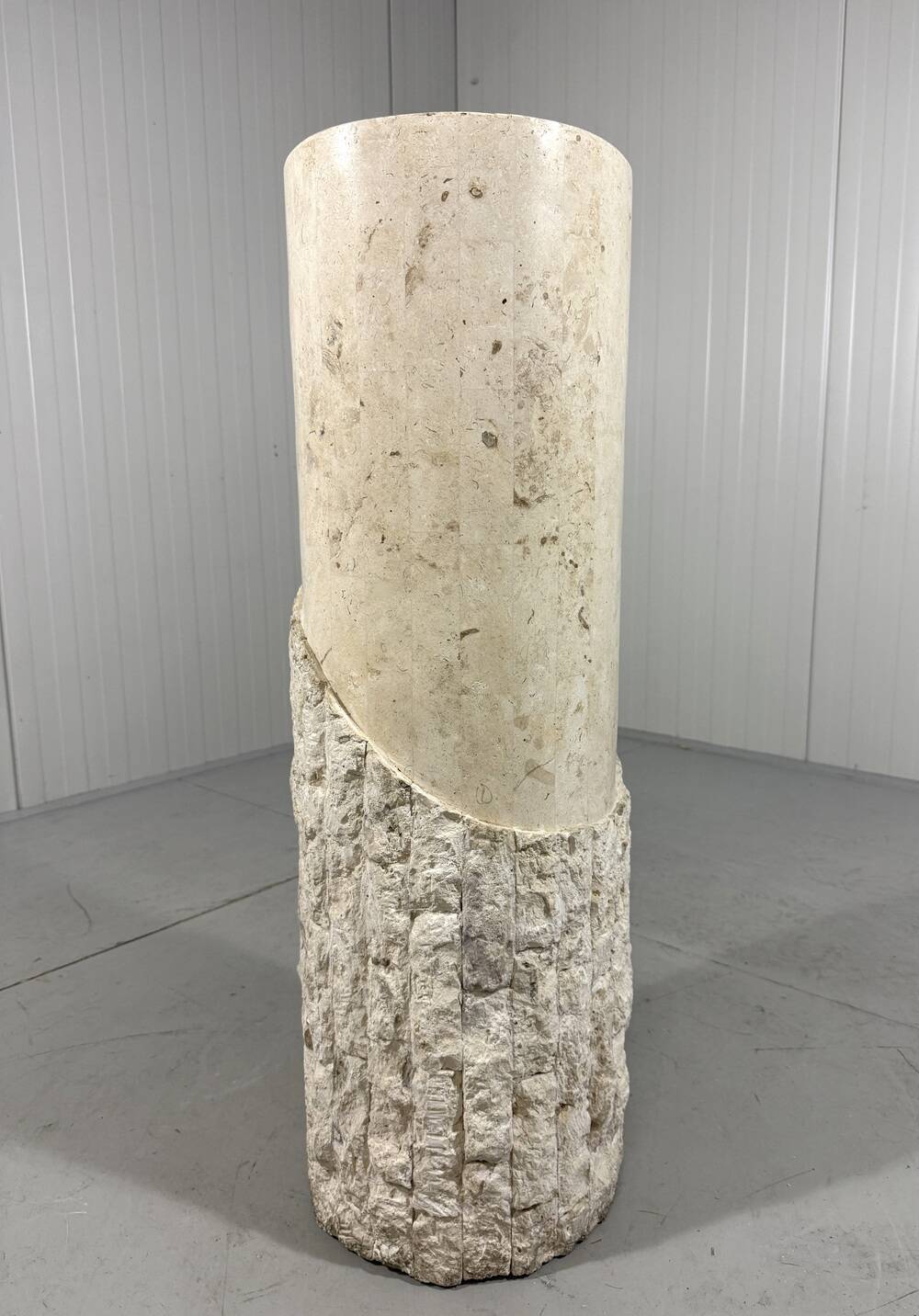 Travertine mactan stone columns & vase 1980’s
