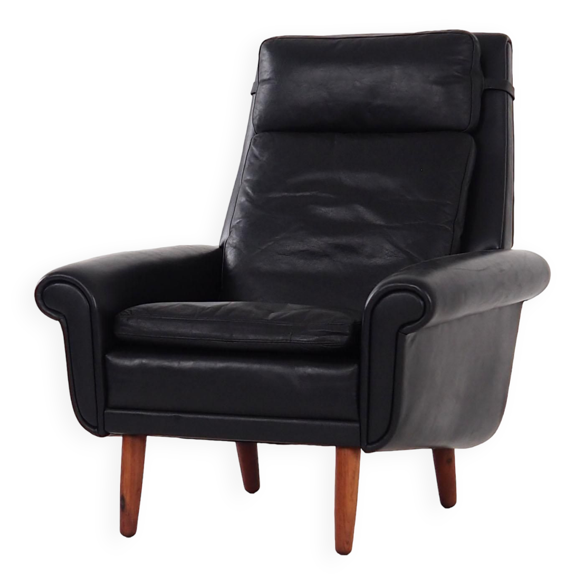 Black leather armchair, Danish design, 1970s, production: Denmark