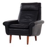 Black leather armchair, Danish design, 1970s, production: Denmark