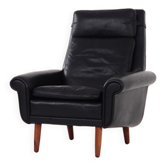 Black leather armchair, Danish design, 1970s, production: Denmark