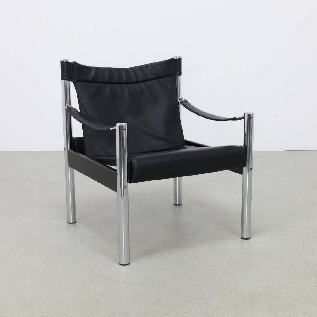 Lounge Chair in Leather and Chrome by Johanson Design Sweden, 1970s