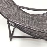 Chaise longue transat vintage en rotin noir