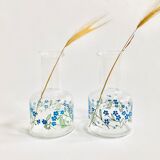 X2 vases -transparent glass vials forget-me-not pattern - retro- vintage -deco