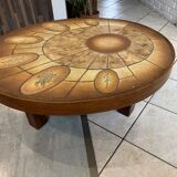 Round oval ceramic coffee table by Barrois Vallauris, 1960, herbarium model