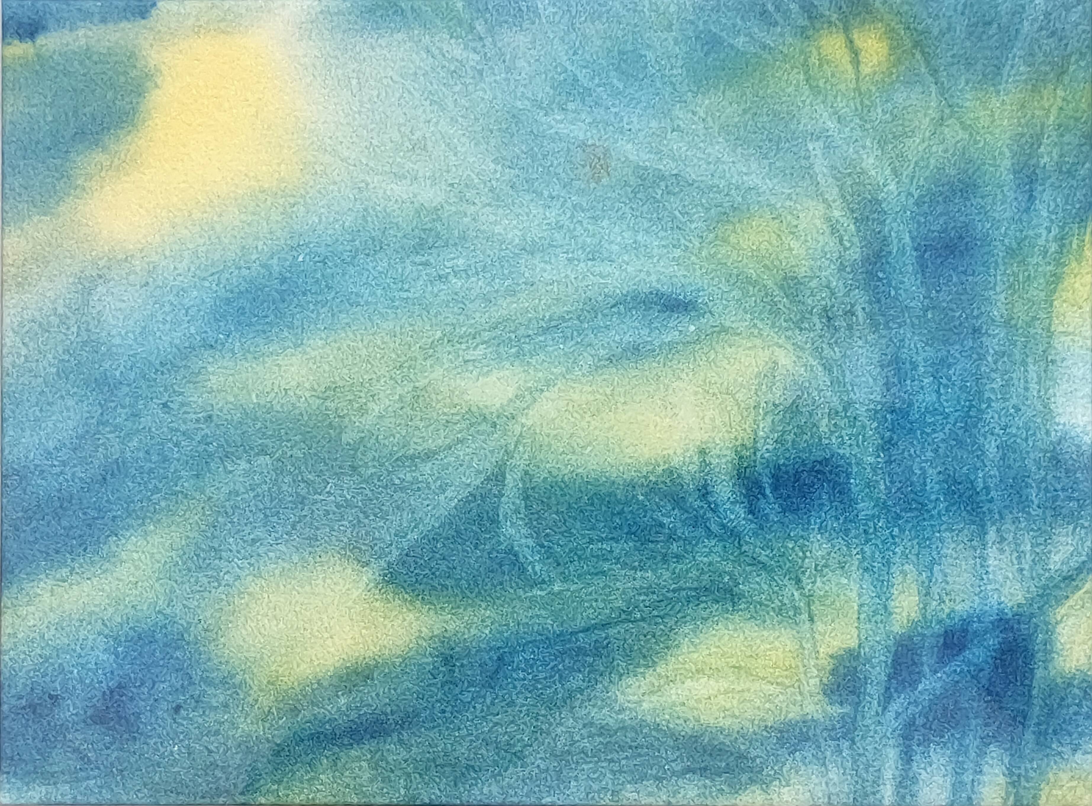 Illegible signature painting – Grease pencil – Fairytale landscape – Vintage 1970