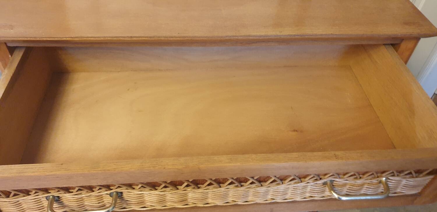 Wood and rattan chest of drawers