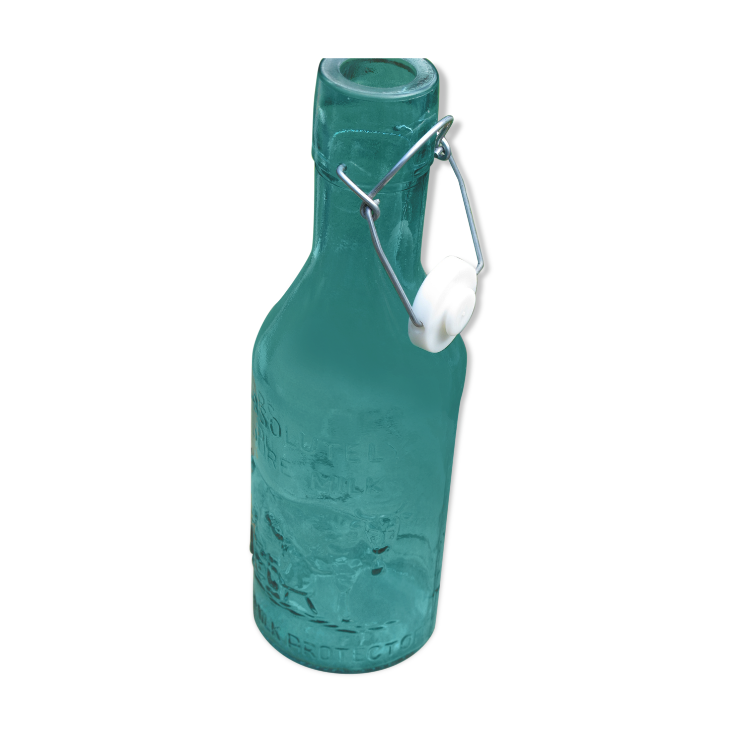 Blue glass milk bottle