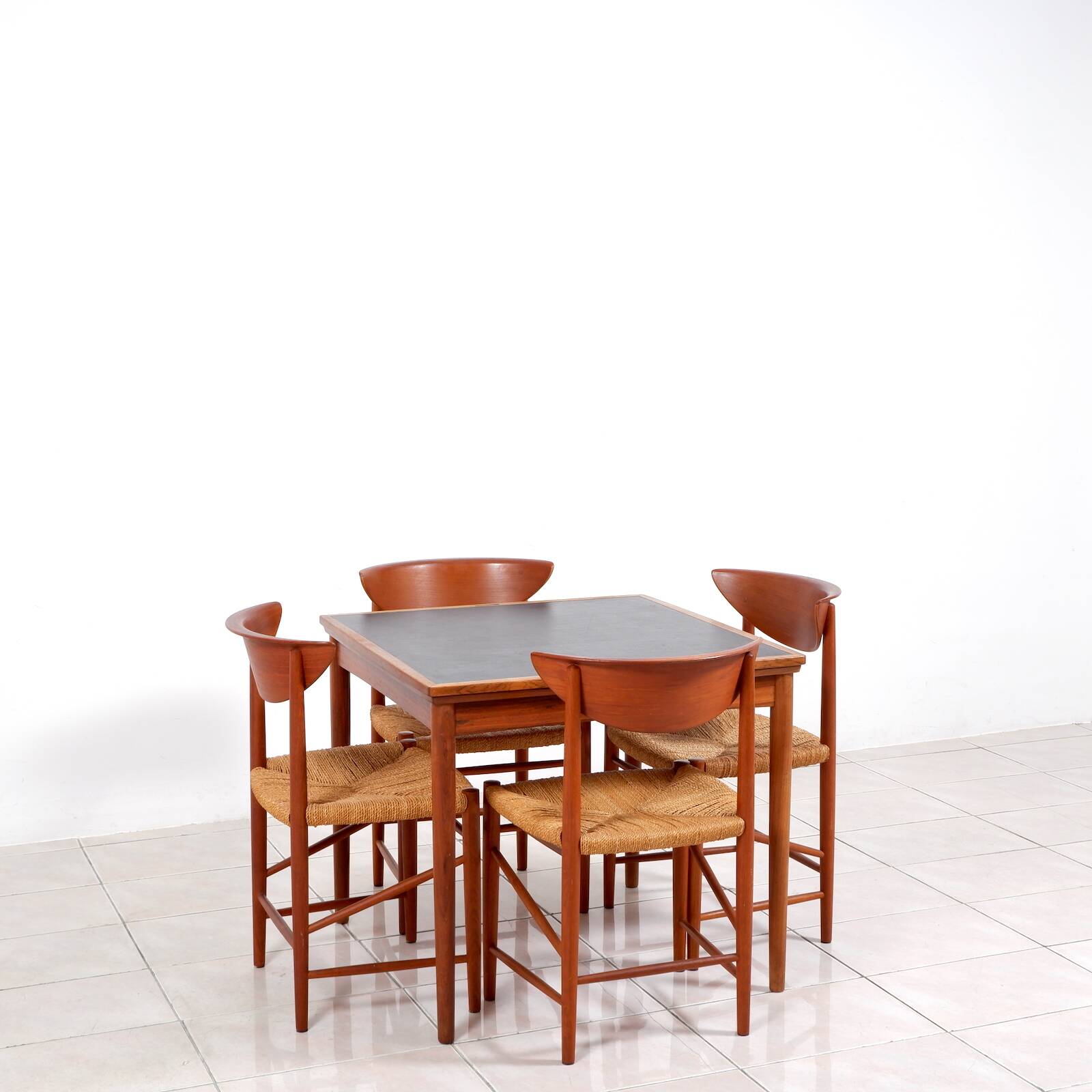 Rosewood / leather dining / gaming table by Poul Hundevad