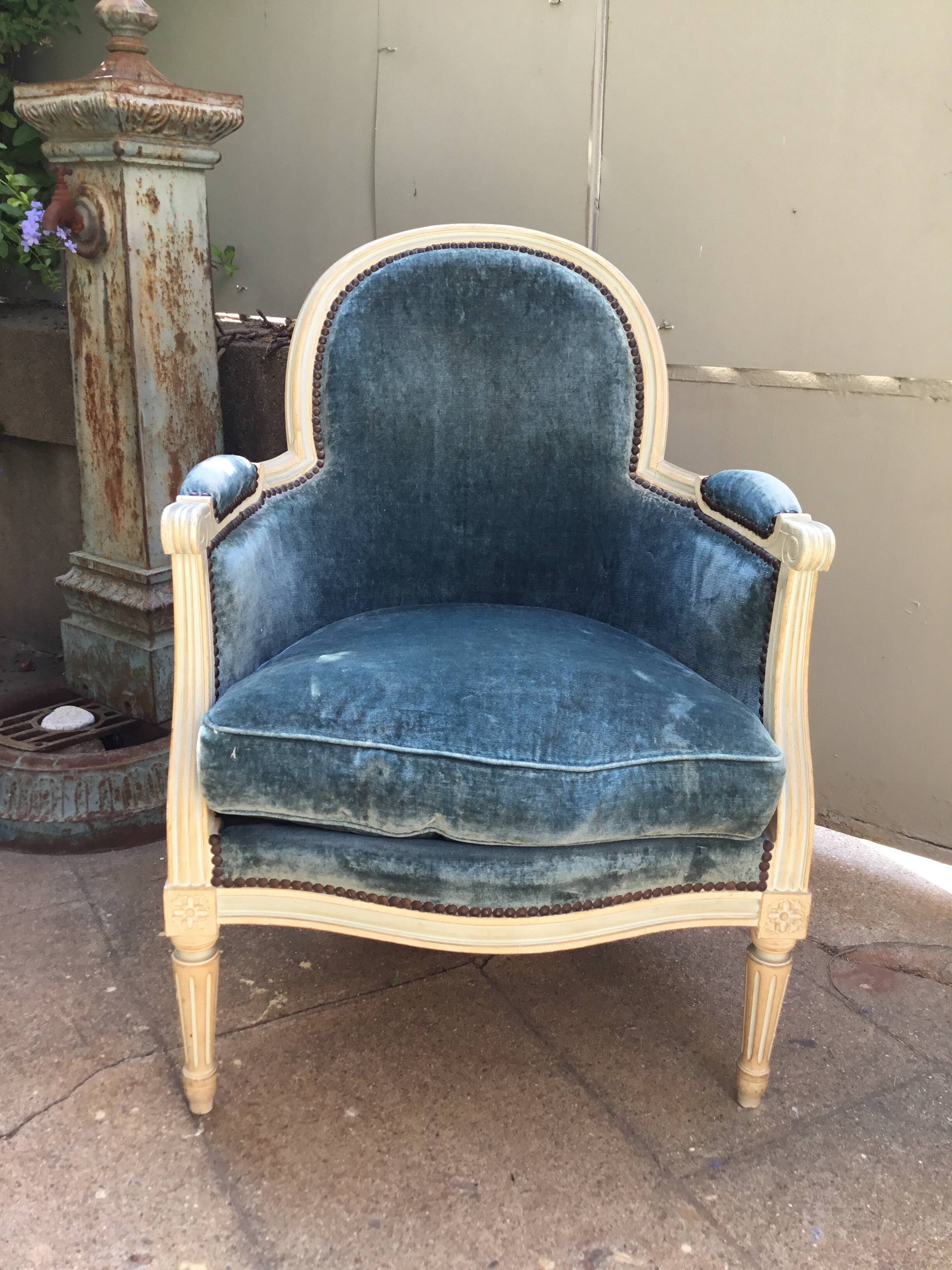 Louis XVI style in cream patinated wood armchair