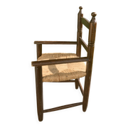 Small vintage wooden and straw children's chair