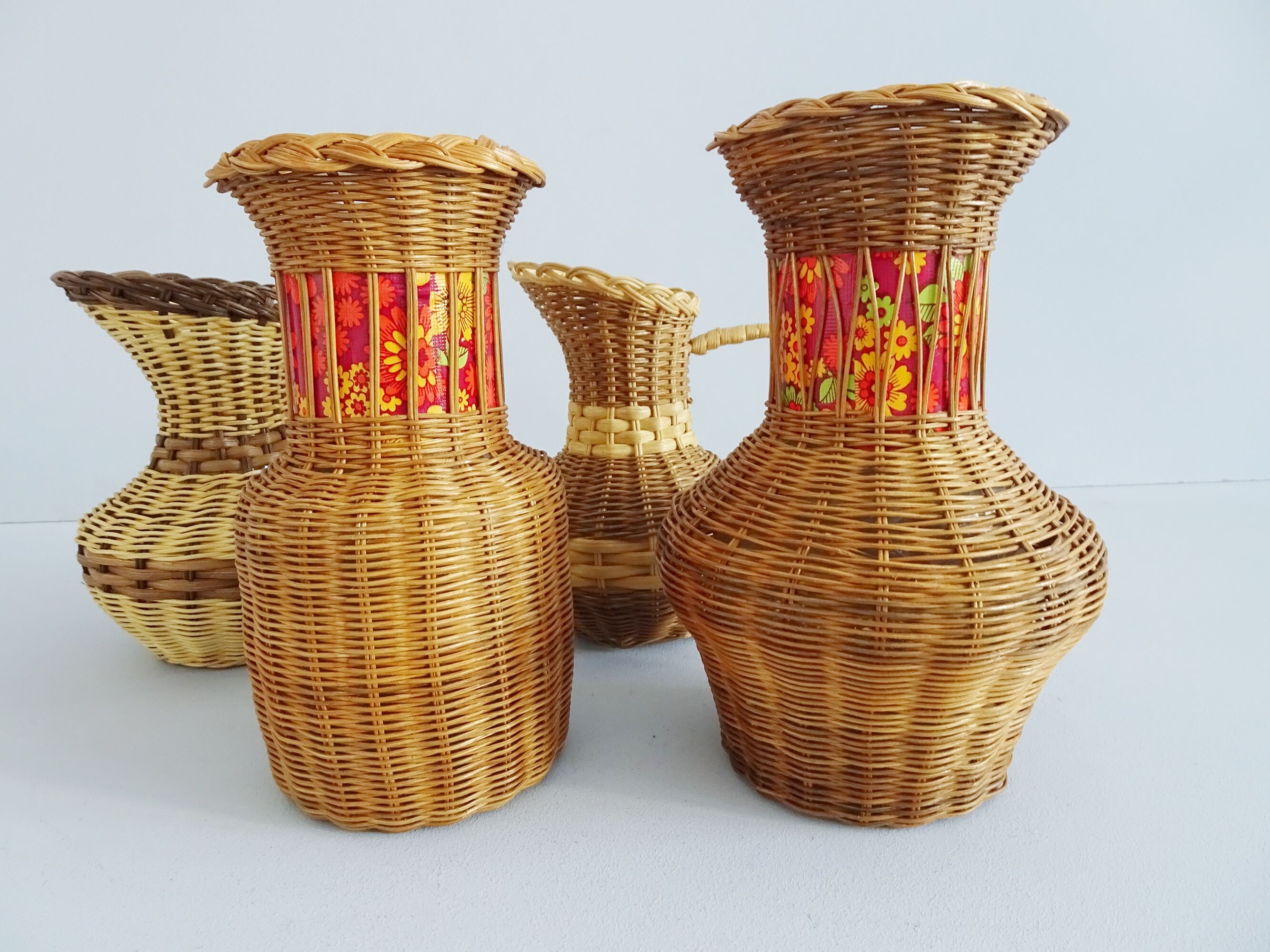 Pair of rattan vases, braided vase 1960