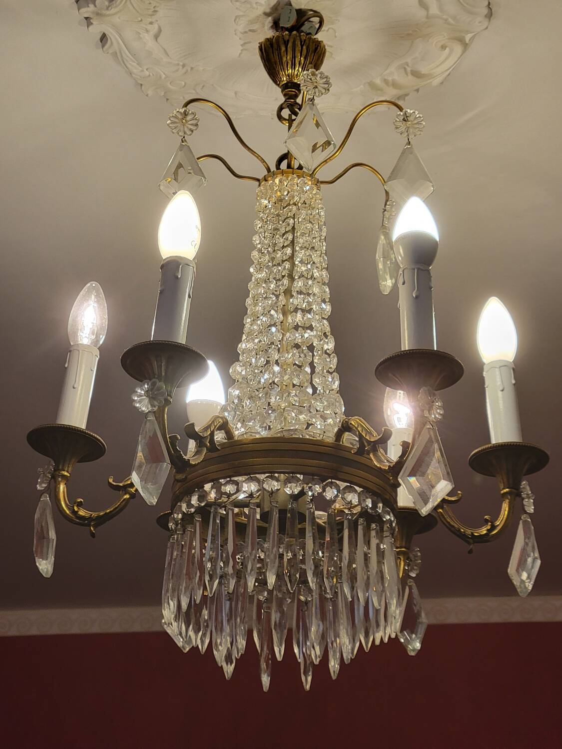 6-light hot air balloon chandelier with crystal pendants, late 19th century