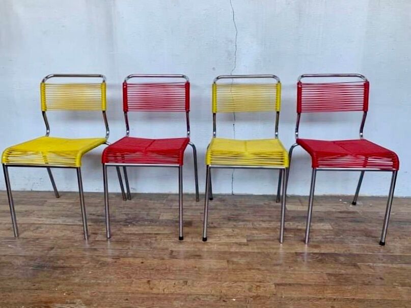 Series of 4 vintage chairs scoubidou of the 1950s
