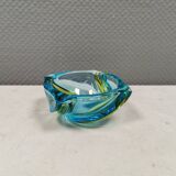 Beautiful ashtray in multicoloured glass. We guess Italy, 1980s.