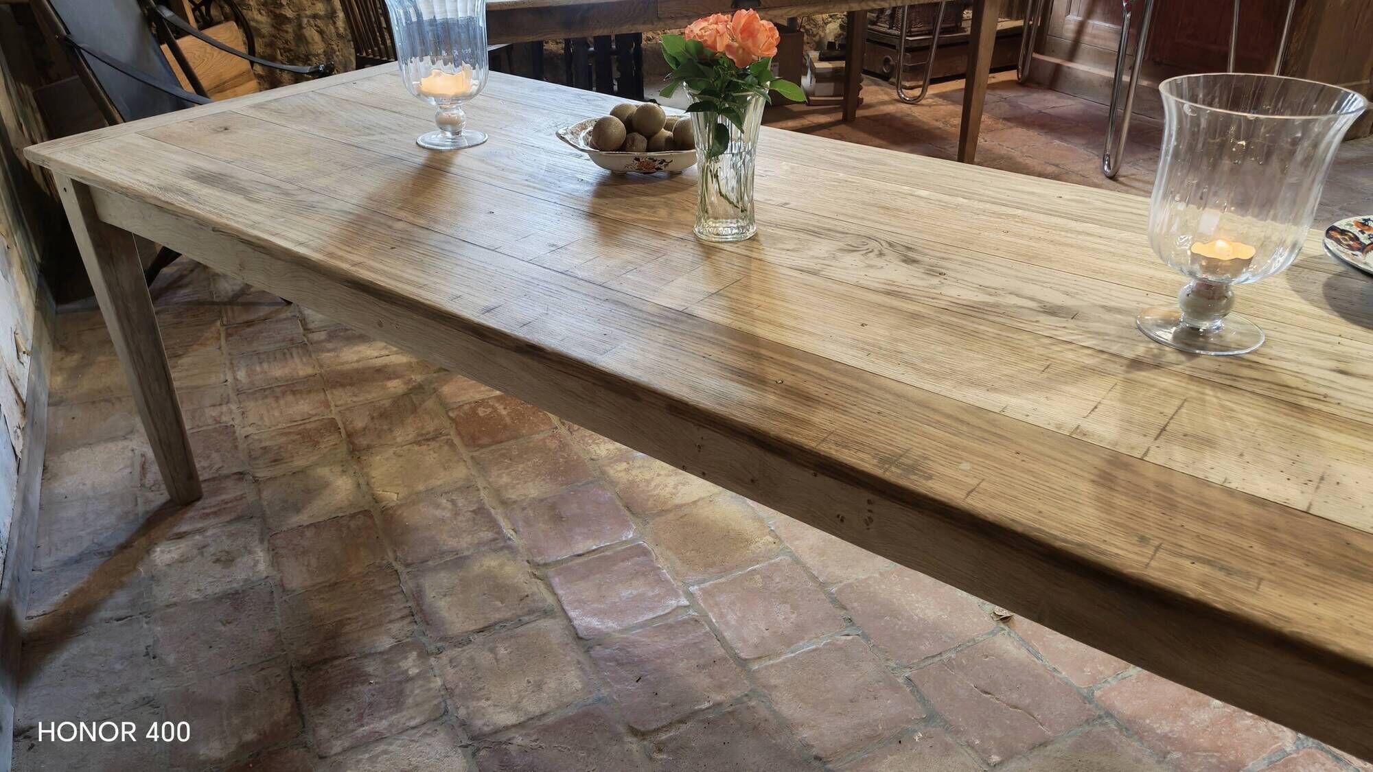Solid oak farmhouse table "brut" 247x89, top "chocolate oak"