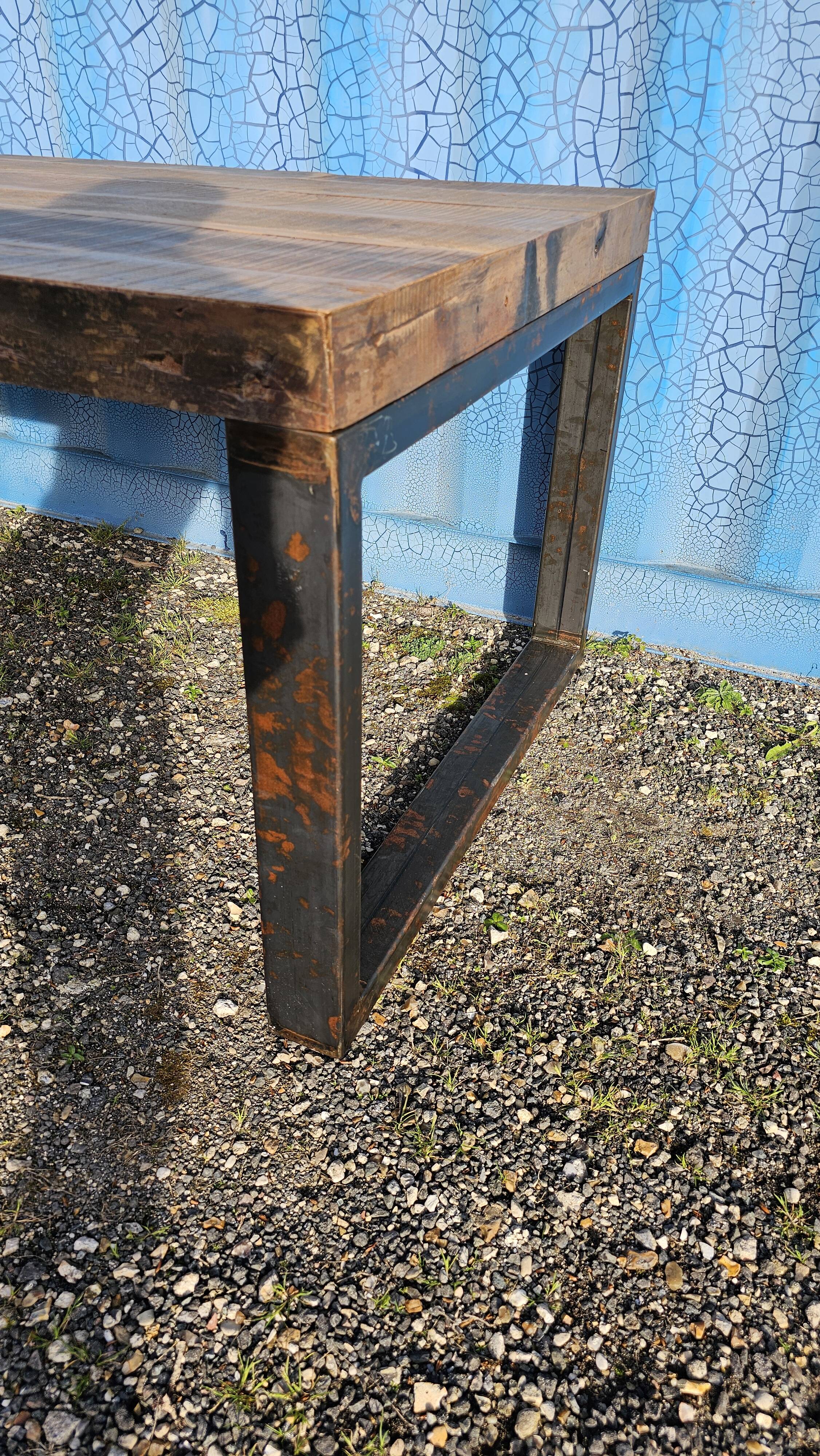 Industrial table 200 x 100 cm with wooden top + metal base