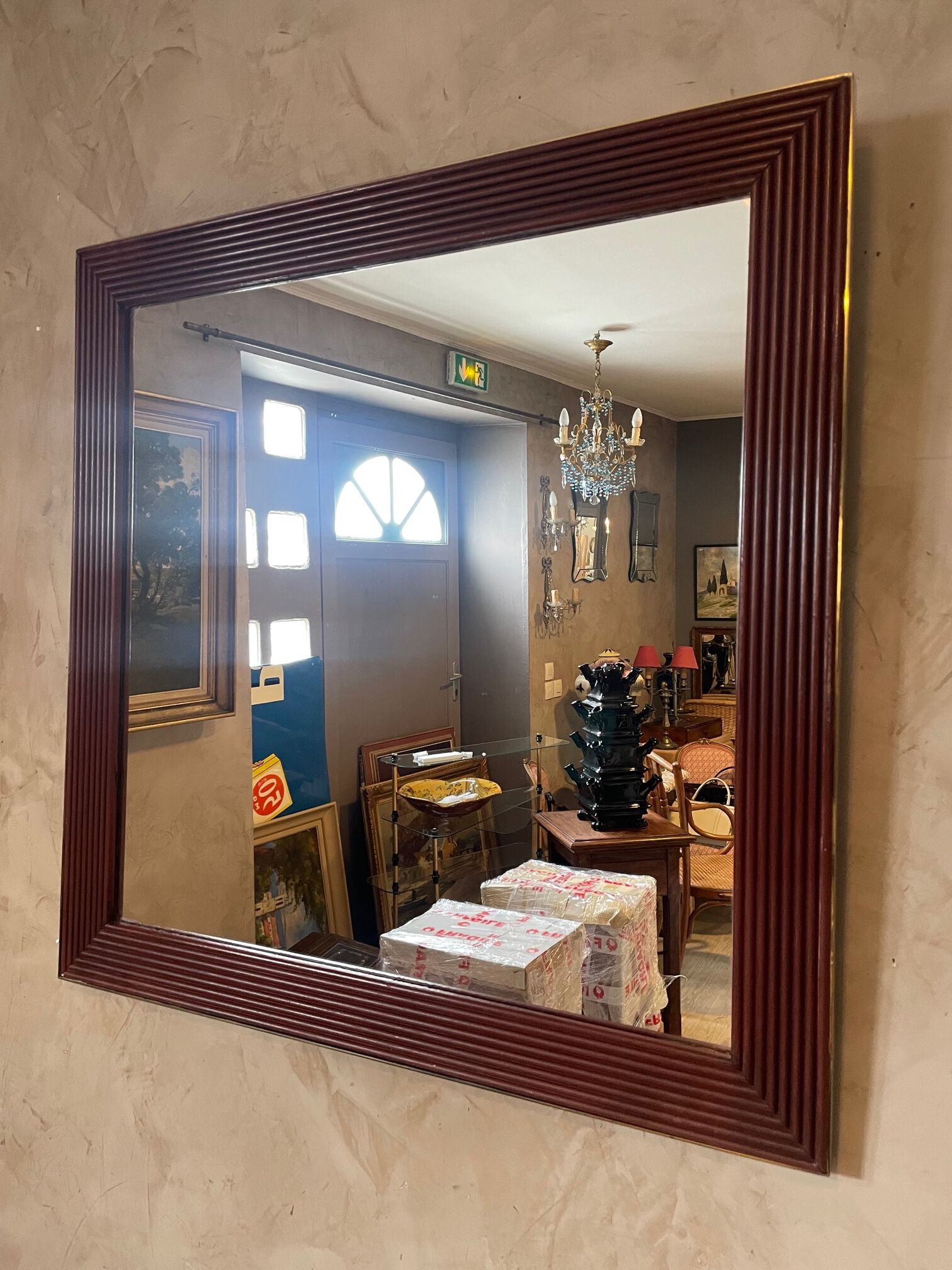 Mirror in wood and brass, 80 cm