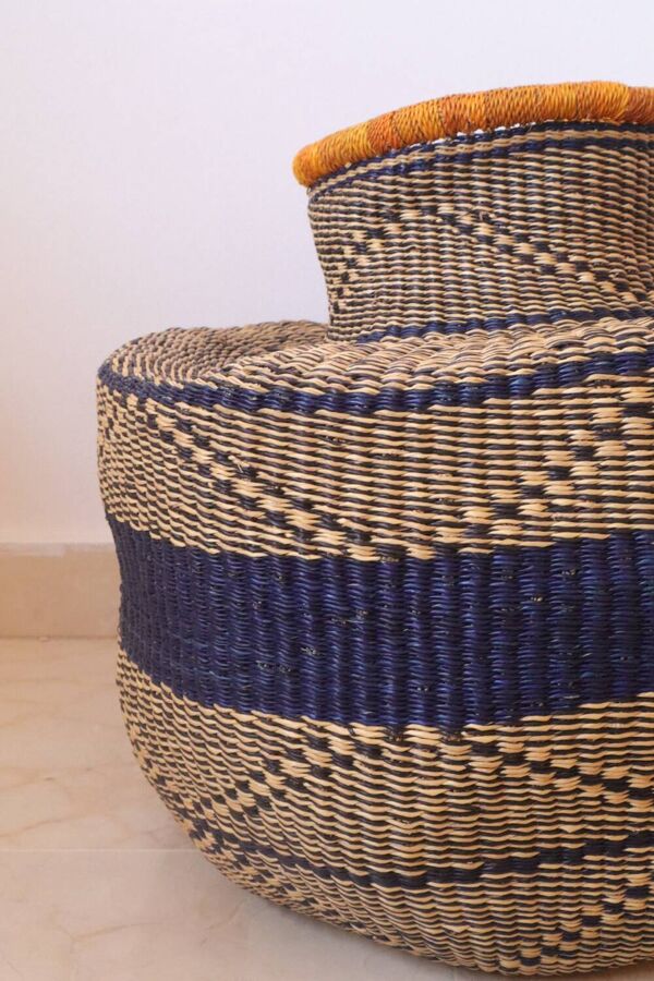 Panier Bolga panier décoratif africain coloré  marine et jaune moutarde