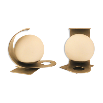 Pair of opaline and metal lamps by Pia Guidetti Crippa for Lumi, 1970's