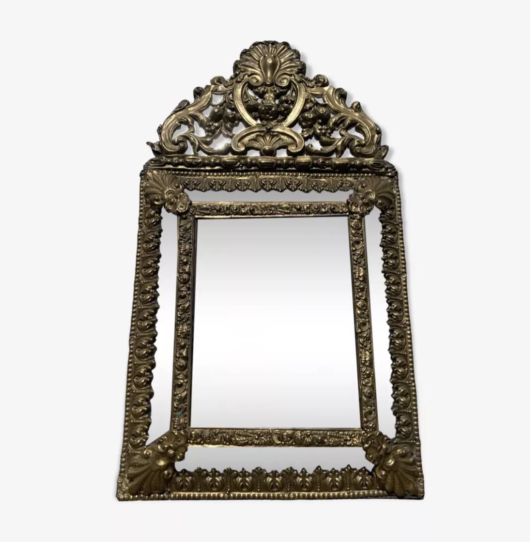 Golden mirror with 19th century embossed brass beads