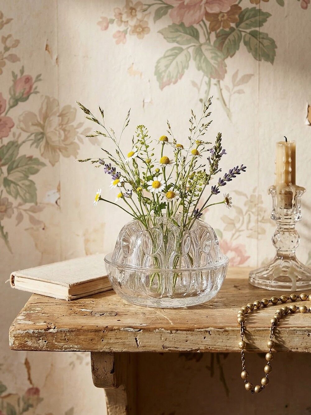 Glass globe flower holder, Reims, 19 holes, vintage 1950-1960