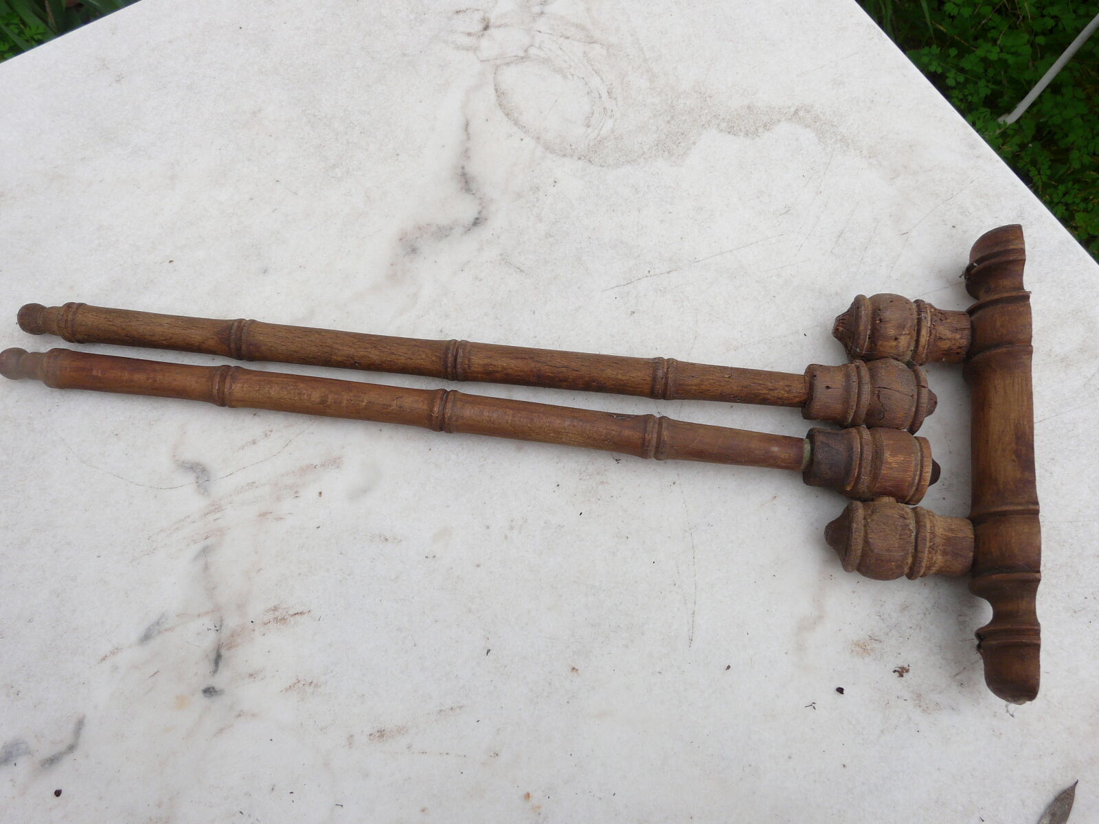 Old wooden towel rack bamboo style 2 arms