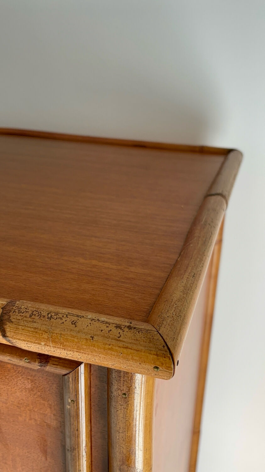1970s wooden and bamboo bar cabinet