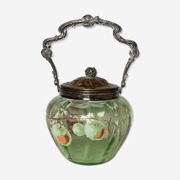 Glass cookie bucket enamelled with chestnut trees