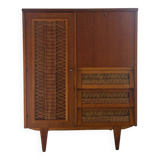 Petite armoire chêne et osier 1960