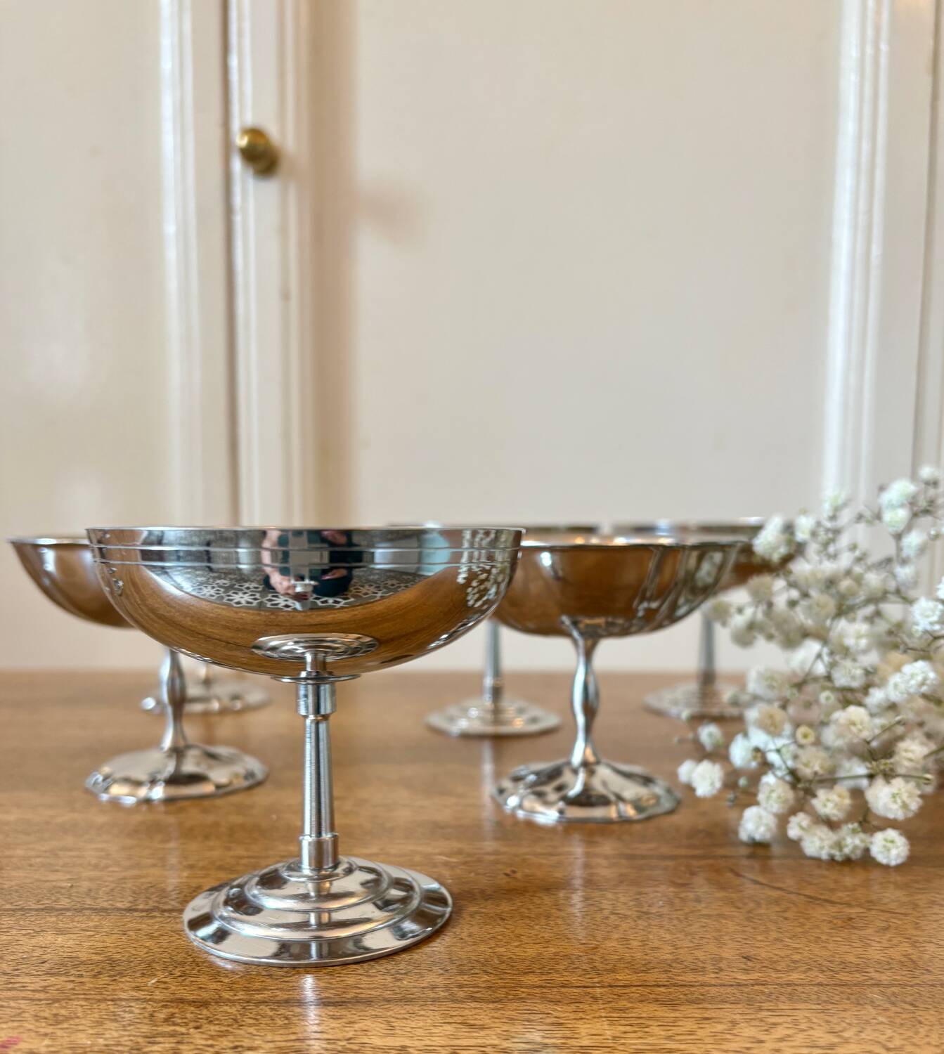 Set of 9 vintage silver stainless steel dessert bowls