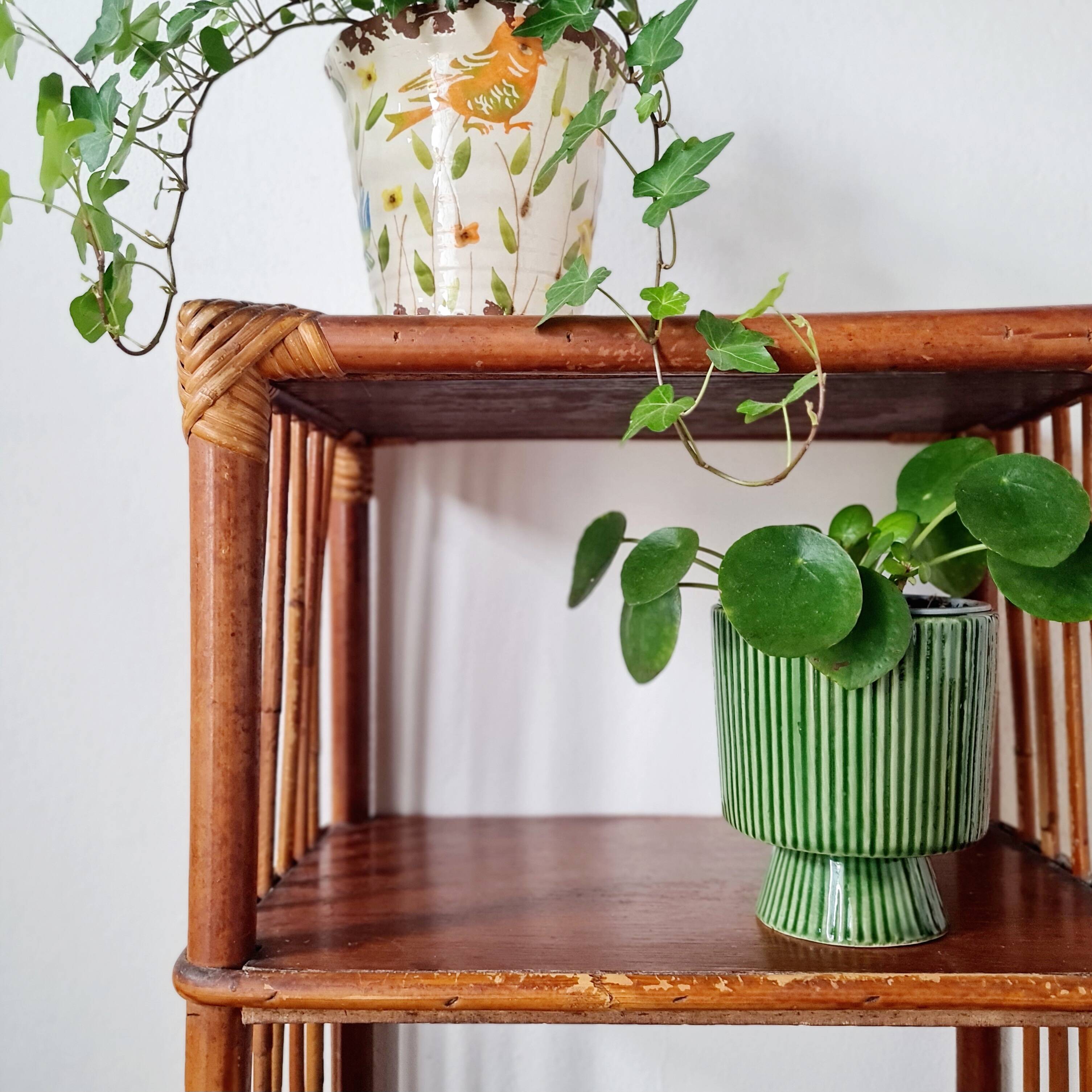 Etagère ancienne - bibliothèque rotin bois patinée