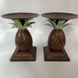 Pair of vintage bronze pineapple candlesticks