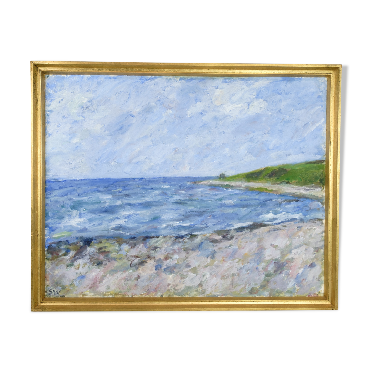 Oil painting on canvas with motif of beach and sea painted by sixten wiklund