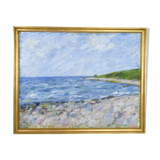 Oil painting on canvas with motif of beach and sea painted by sixten wiklund