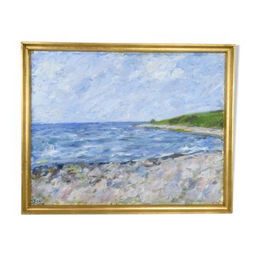 Oil painting on canvas with motif of beach and sea painted by sixten wiklund