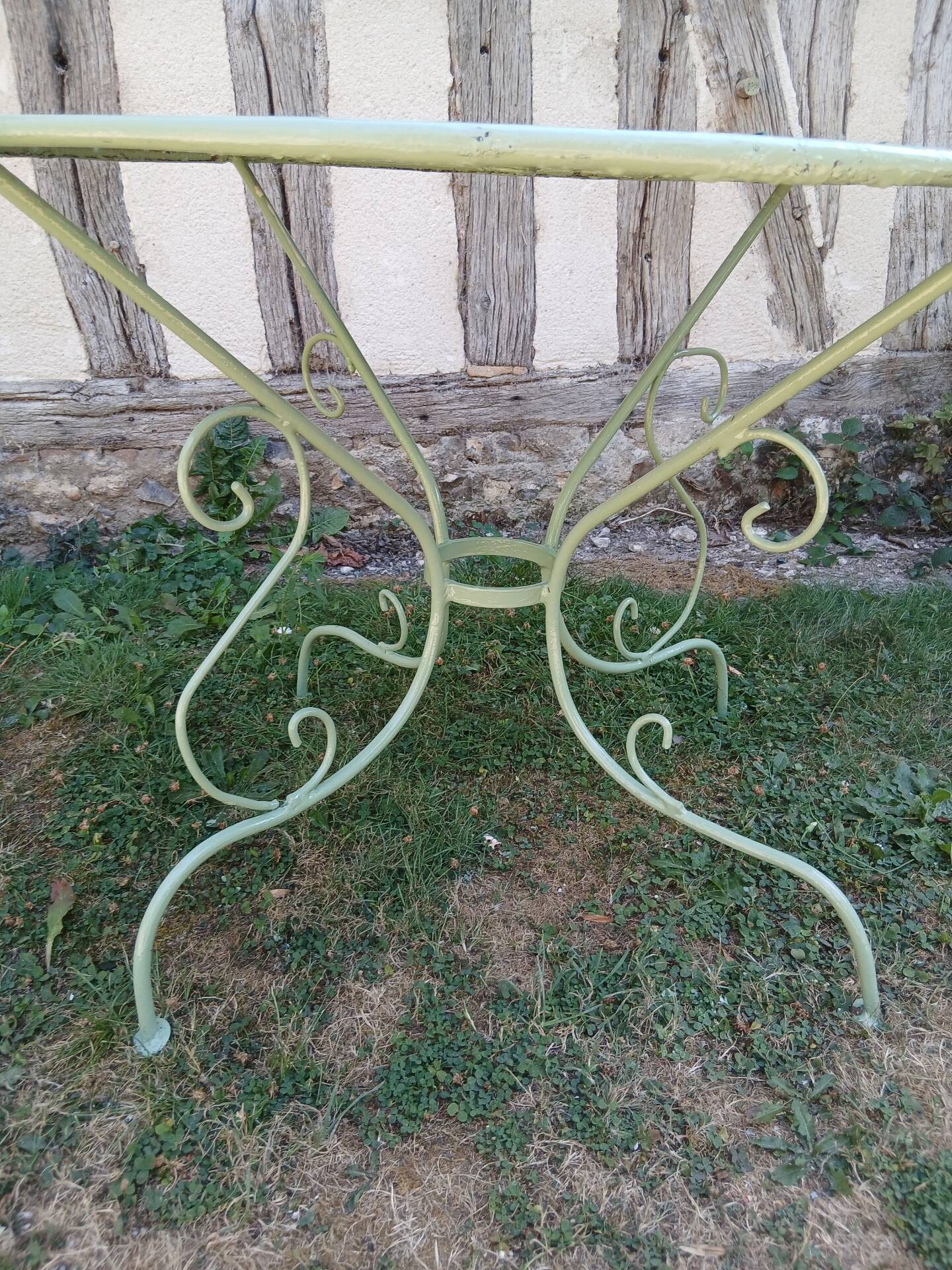 Salon de jardin 1 table 4 chaises fer forgé ancien vert Provence