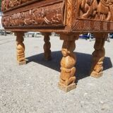 Compact 4-drawer ethnic chest of drawers carved with scenes of African life
