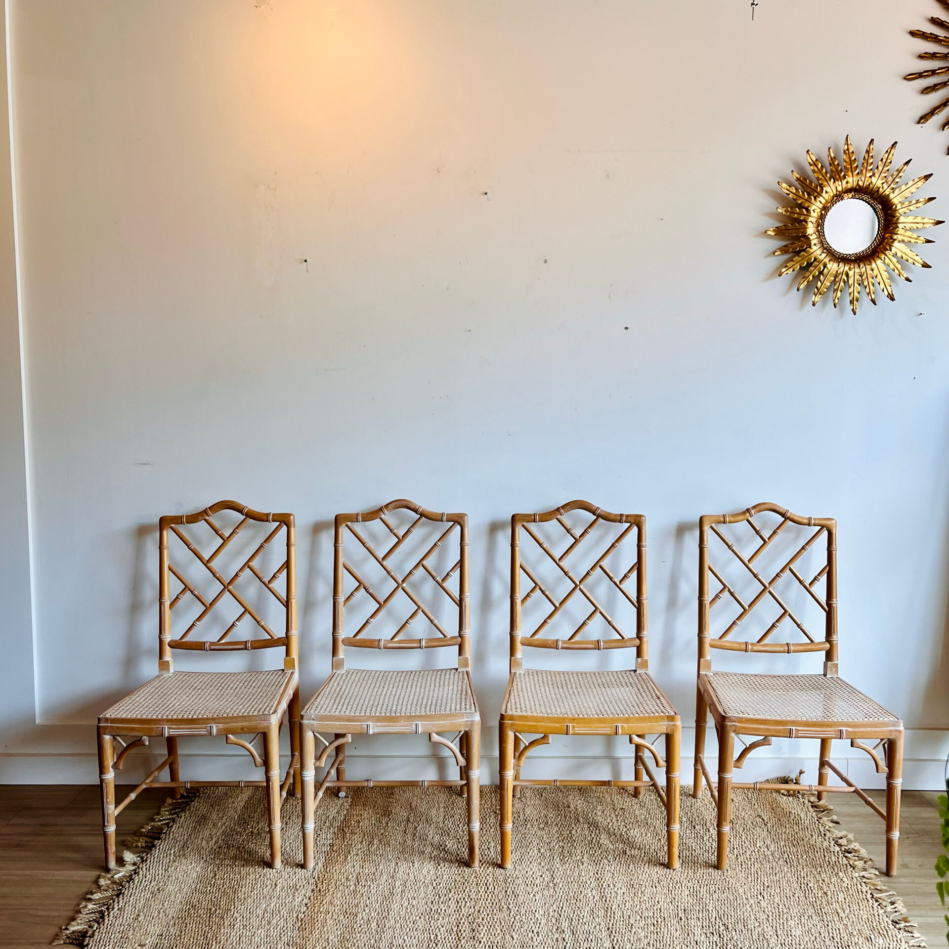 Ensemble de 4 chaises Chippendale 'Faux Bamboo' vintage