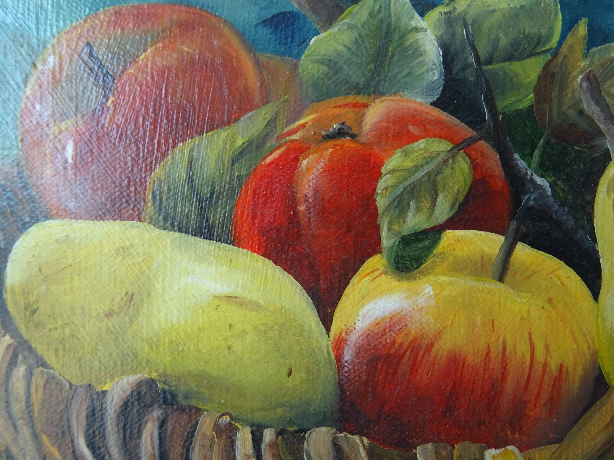 Painting still life basket of fruits oil on canvas signed