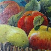 Painting still life basket of fruits oil on canvas signed
