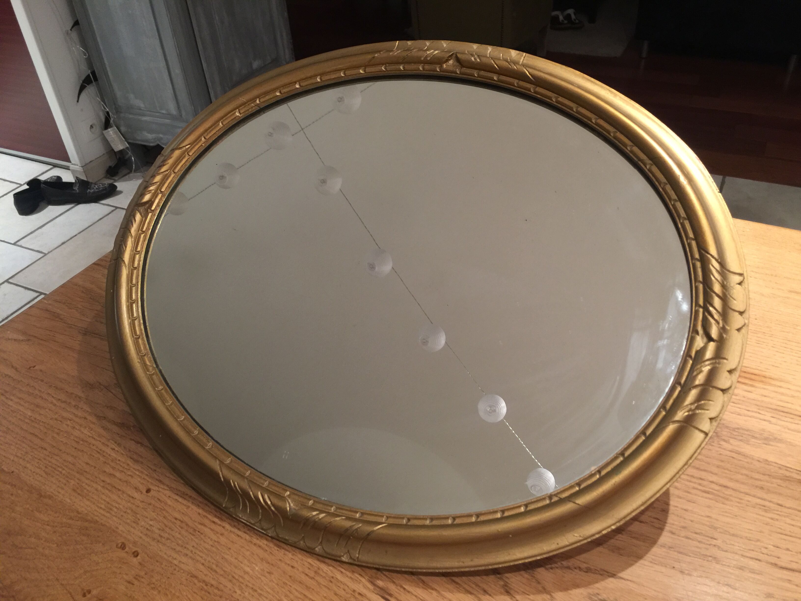 Golden wood oval mirror  67x47cm